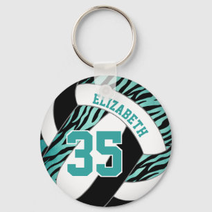 teal black w zebra stripes accent girls volleyball key ring