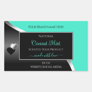 Teal Black Wavy Silver Cute Hearts Product Labels
