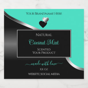 Teal Black Wavy Silver Cute Hearts Product Labels
