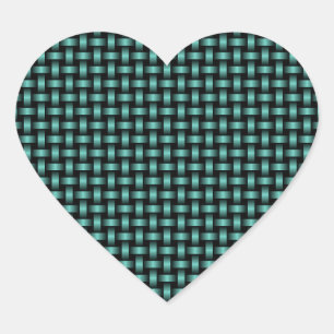 Teal Black Weave Pattern Heart Sticker