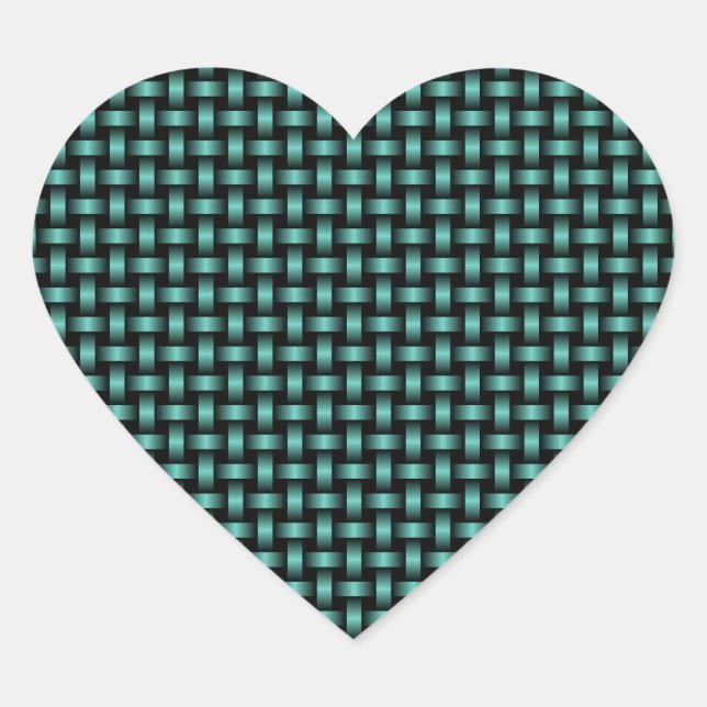Teal Black Weave Pattern Heart Sticker (Front)