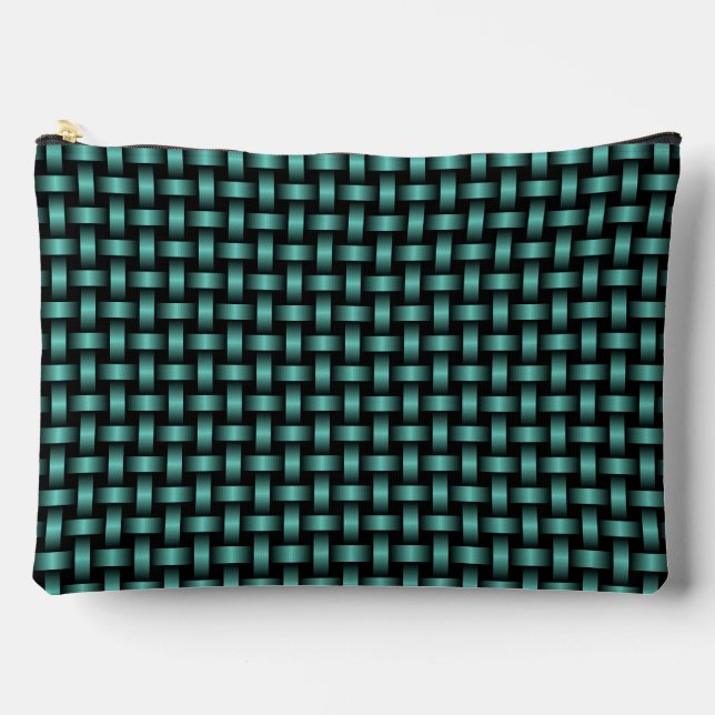 Teal Black Weave Pattern Large Accessory Pouch (Front)