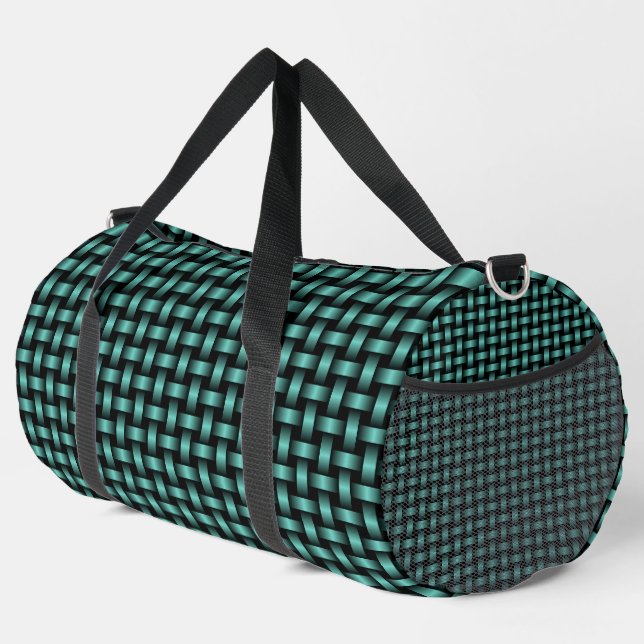 Teal Black Weave Pattern Large Duffle Bag (Right Corner)