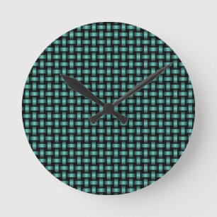 Teal Black Weave Pattern Round Clock