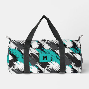 Teal Black White Abstract Geometric Stripes Sports Duffle Bag