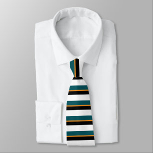 Teal Black White and Gold Horizontally-Striped Tie