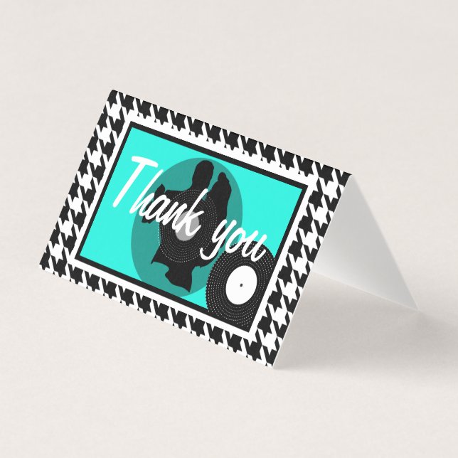 Teal, black & white chequered 1950s theme thank yo (Front)