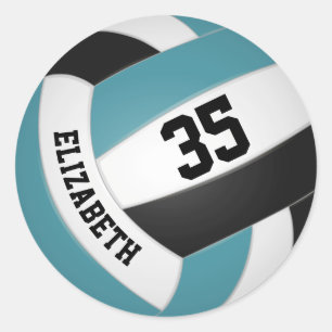 teal black white custom girls boys name volleyball classic round sticker