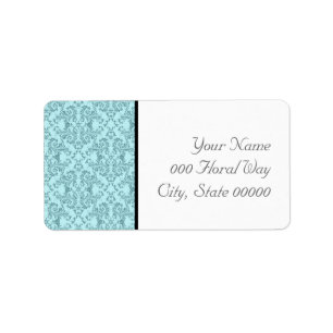 Teal Black White Damask Wedding Address Lables Label