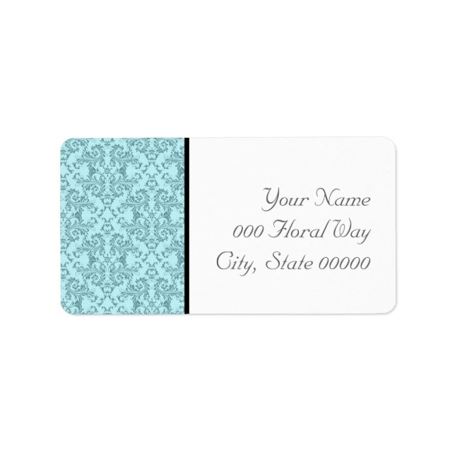 Teal Black White Damask Wedding Address Lables Label (Front)