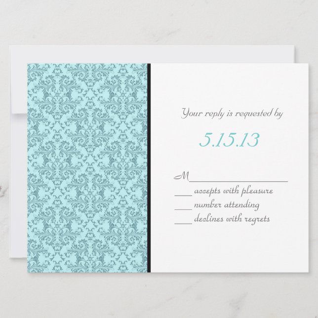 Teal Black White Damask Wedding Reception Invitation (Front)