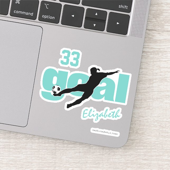 teal black white goal girls' personalised soccer (Detail)