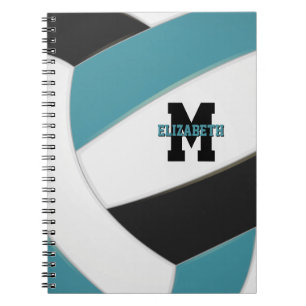 teal black white personalised volleyball notebook