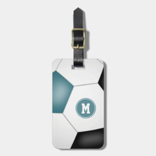 teal black white soccer monogrammed luggage tag