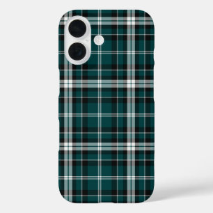 Teal Black & White Sporty Plaid iPhone 16 Case