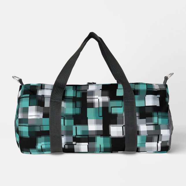 Teal Black White Trendy Pattern Duffle Bag (Front)