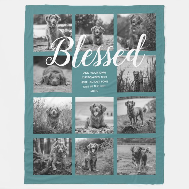 Teal Blessed Photo Collage Blanket (Front)