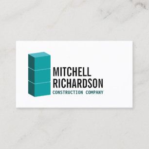 Teal Blocks Concrete Construction Builder Business Card