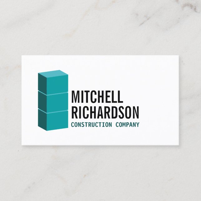 Teal Blocks Concrete Construction Builder Business Card (Front)