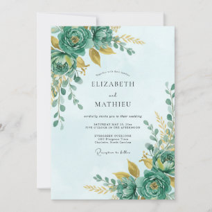 Teal Bloom Botanical Romance Wedding Invitation