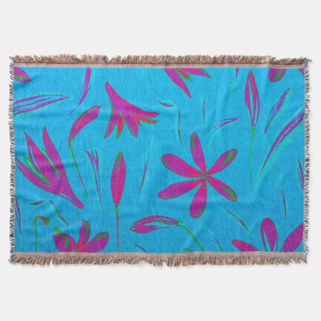 Teal Bloom Breeze Throw Blanket (Front)
