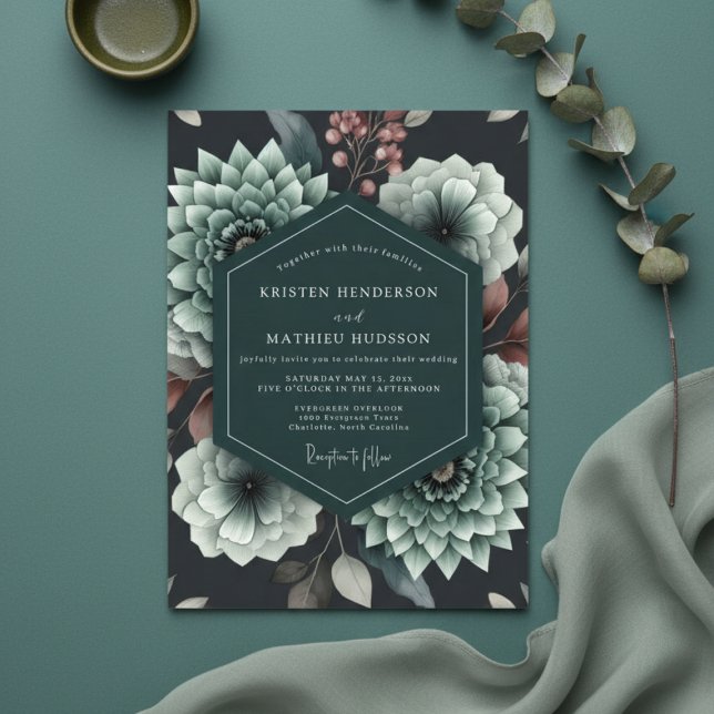 Teal Bloom Romance Wedding Invitation (Creator Uploaded)