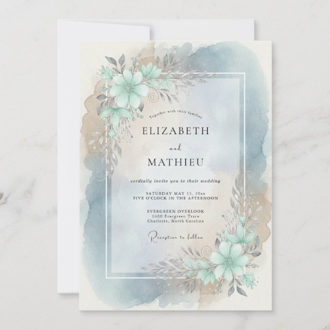 Teal Bloom Wedding Invitation (Front)