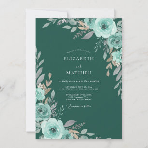 Teal Blooming Botanical Romance Wedding Invitation