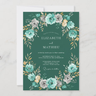 Teal Blooming Garland Wedding Invitation