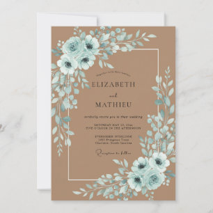 Teal Blooming Romance Wedding Invitation