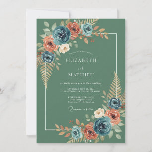 Teal Blossom Botanical Romance Wedding Invitation