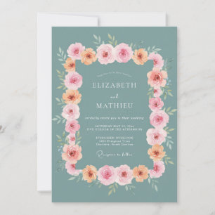 Teal Blossom Romantic Flourish Wedding Invitation