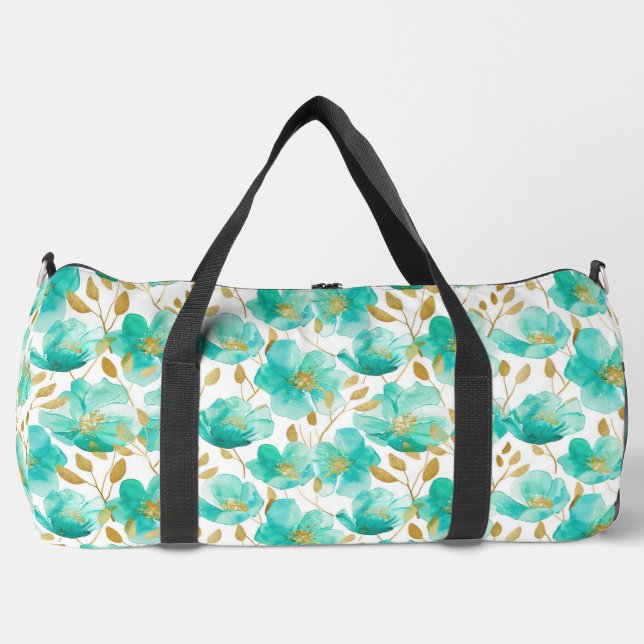 Teal Blossom Travel Duffel Bag (Front)