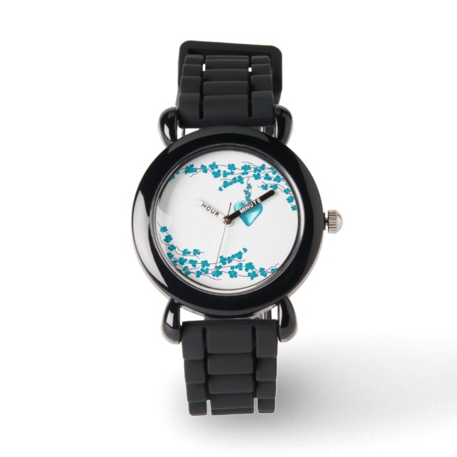 Teal Blossoms with Heart Accent Watch (Front)