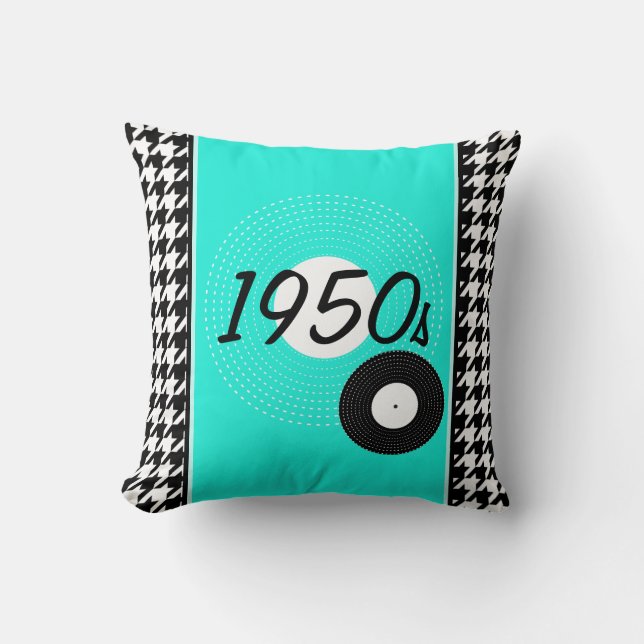 Teal,blu, black and white 1950s theme Announcement Cushion (Front)