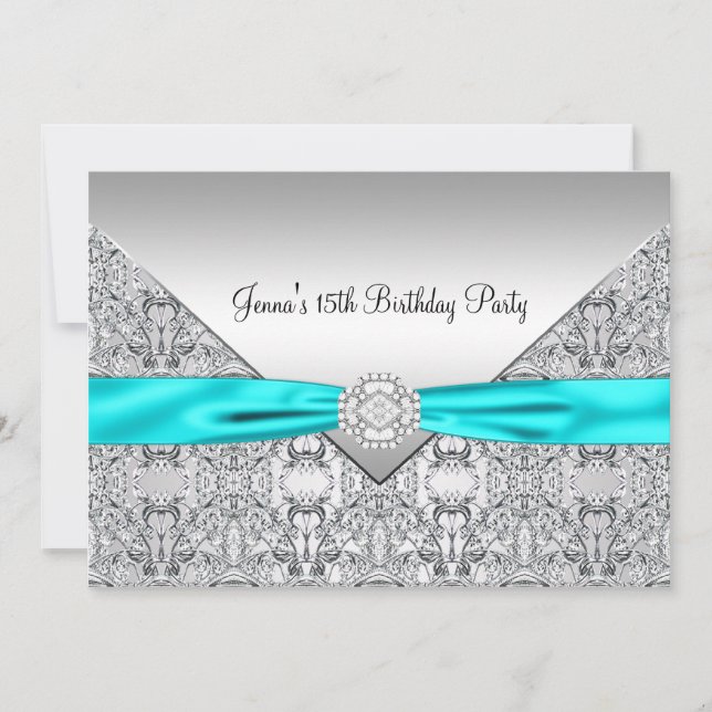 Teal Blue 15th Quinceanera Birthday Invitation (Front)