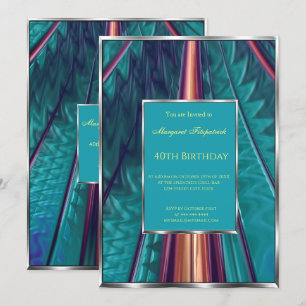 Teal blue abstract 40th Birthday Party Invitation