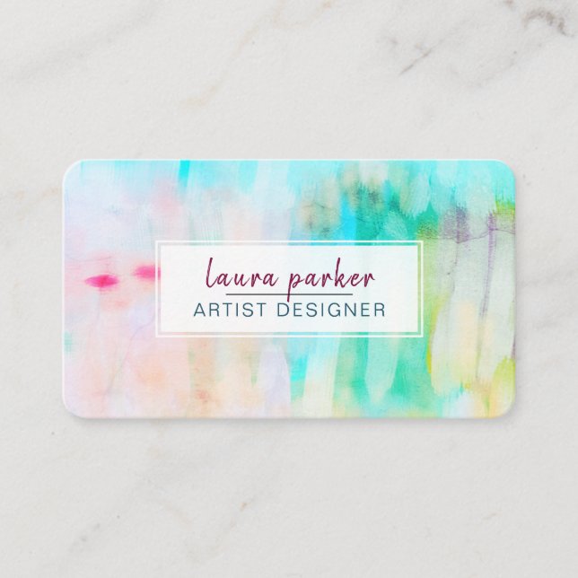Teal Blue Abstract Modern Watercolor Paint Strokes Business Card (Front)