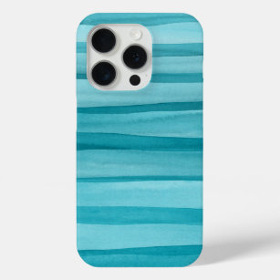 Teal Blue Abstract Watercolor Lines Pattern iPhone 15 Pro Case