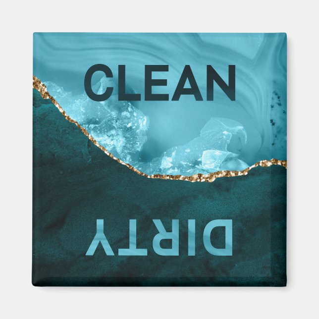 Teal Blue Agate Clean Dirty Dishwasher Magnet (Front)
