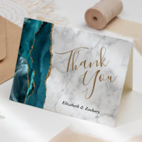 Teal Blue Agate Gold Grey Marble Wedding Thank You