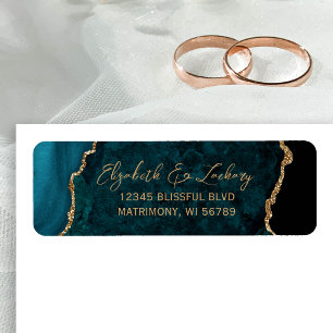 Teal Blue Agate Script Wedding Return Address