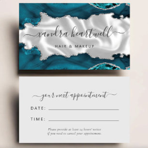 Teal Blue Agate Silver Glitter Stylist Appointment Business Card