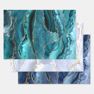 teal blue agate wrapping paper sheets