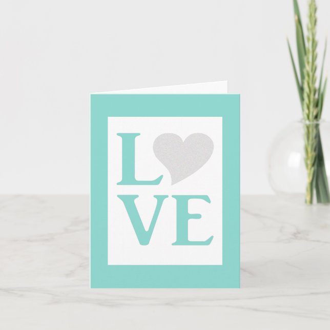 Teal Blue All You Need Is Love Wedding Party Note Card (Front)