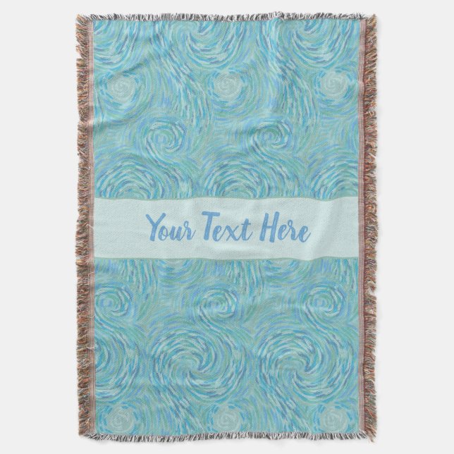 Teal Blue and Aqua Watercolor Art Personalised Throw Blanket (Front Vertical)