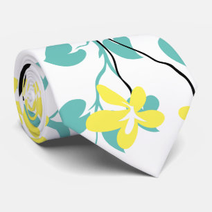 Teal blue and black branch and yellow flowers tie