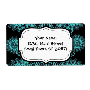 Teal Blue and Black Doily Lace Snowflake Mandala