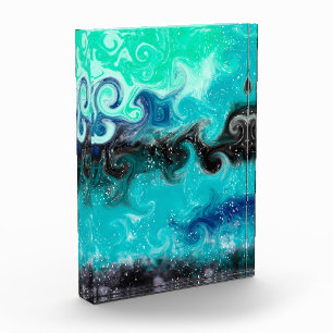 Teal, Blue and Black Fluid Art Marble Swirls Photo Block