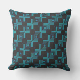 Teal Blue and Black Geometric Pattern Cushion